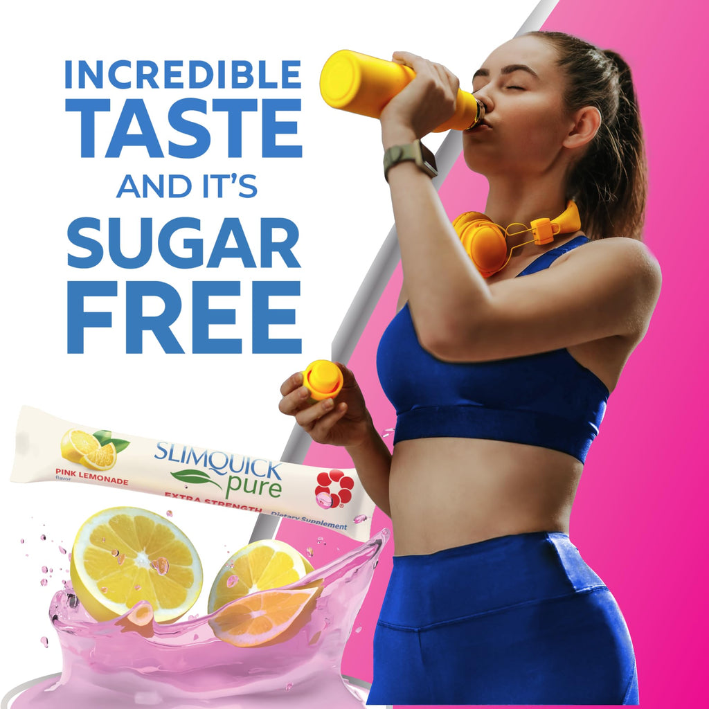 SlimQuick Pure 3X Extra Strength Drink Mix Packets, Metabolism & Weight Management for Women, Helps in Fat Breakdown, with Green Tea, Caffeine, Chaste Tree,