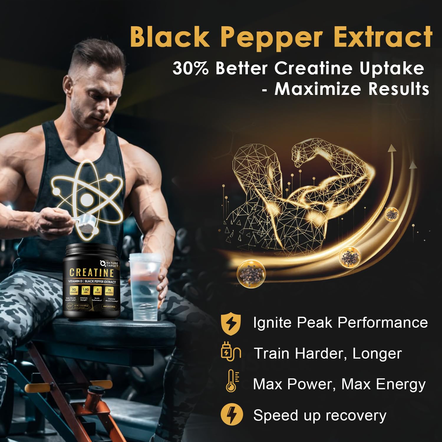 Micronized Creatine Monohydrate for Women and Men, Creatine Powder for Men-Women for Improve Performance and Strength, Support Muscle Growth and Workout Recovery, 6.5g per Servings, 75 Servings NATURE TARGET Au supplements
