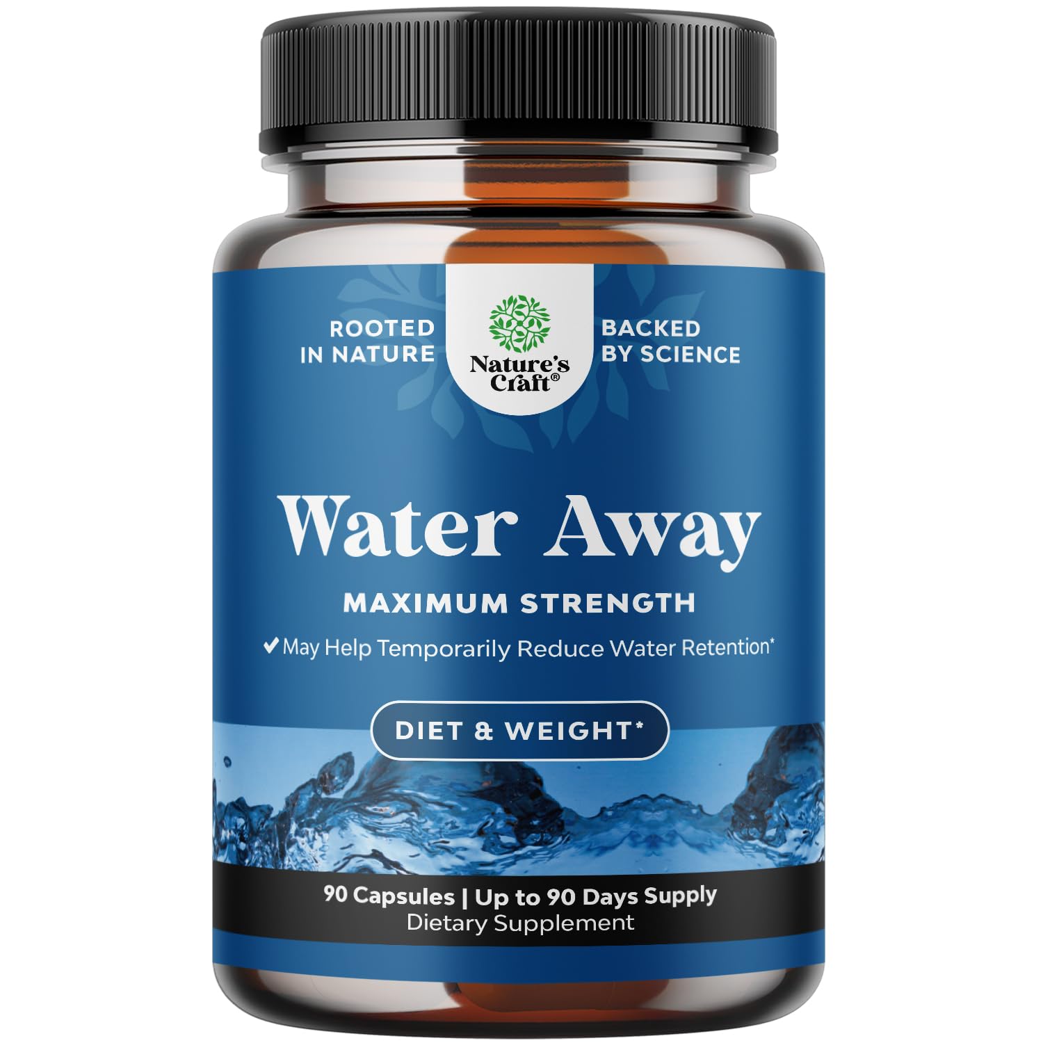 Water Away Herbal Diuretic Pills High Strength - Fluid Retention Supplement with Dandelion Leaf Extract & Green Tea for Bloating Relief for Women & Men