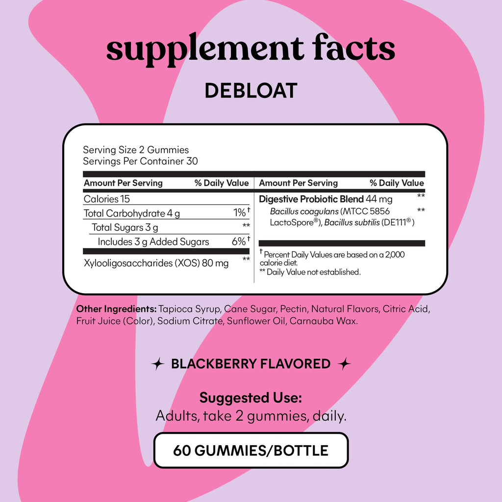 Lemme Debloat - Digestive & Gut Health Gummies with 2 Clinically Studied Probiotics & Prebiotic, Vegetarian, Gluten Free, Non GMO, BlackBerry Flavor (60 Count) Lemme Au supplements