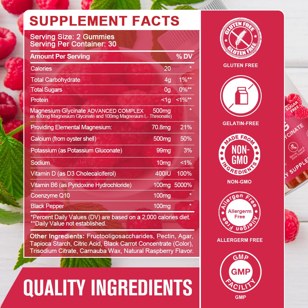 Magnesium Glycinate Gummies 400 mg with 100 mg Composite magnesium - Chelated Magnesium Potassium Supplement with Vitamin D, B6 Supports Calm, Sleep, Memory & Muscle Cramps,Sugar Free - 120 Gummies GONGOTA Au supplements