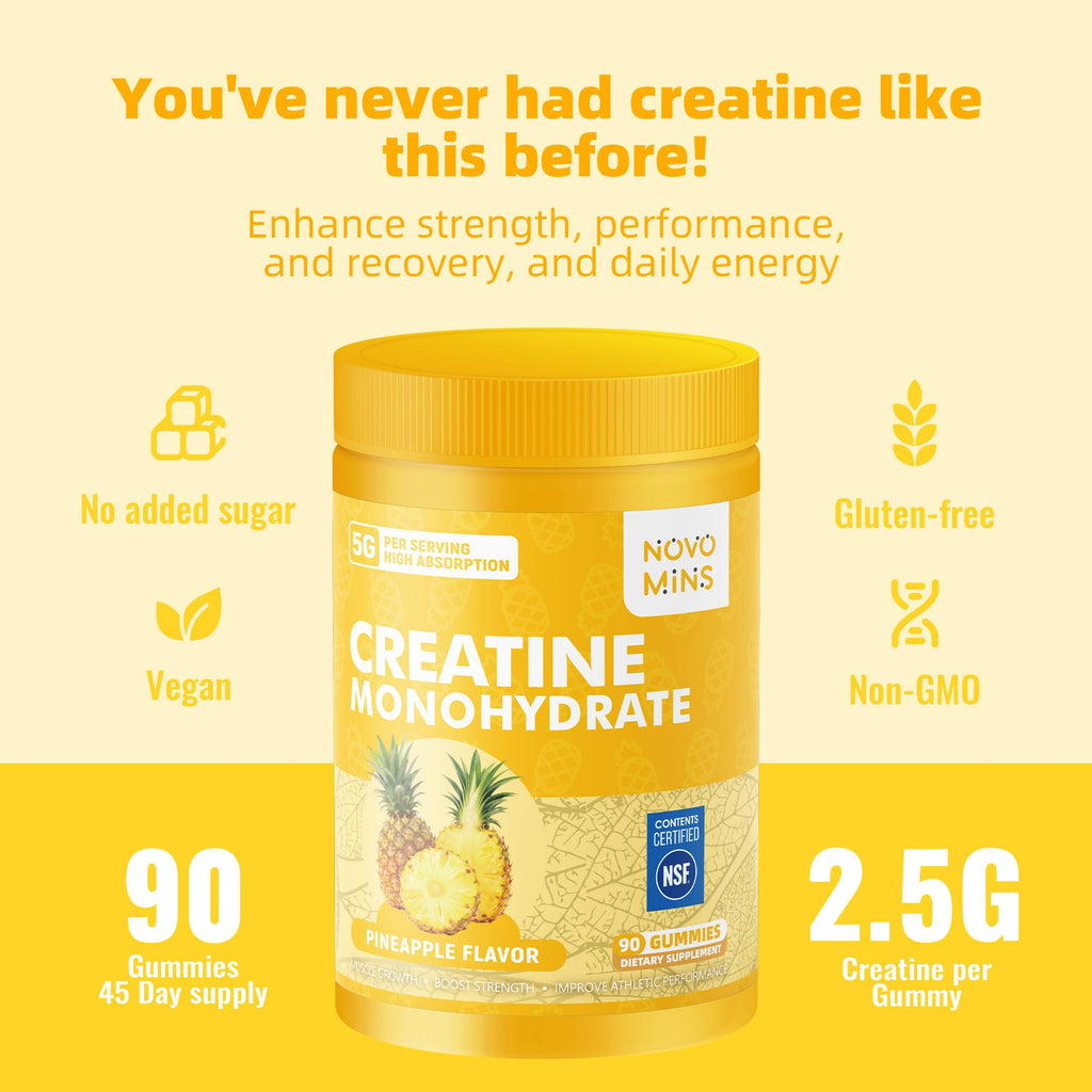 novomins Creatine Monohydrate Gummies for Men & Women, Chewables Creatine Monohydrate for Muscle Strength, Muscle Builder, Energy Boost, Pre-Workout Supplement