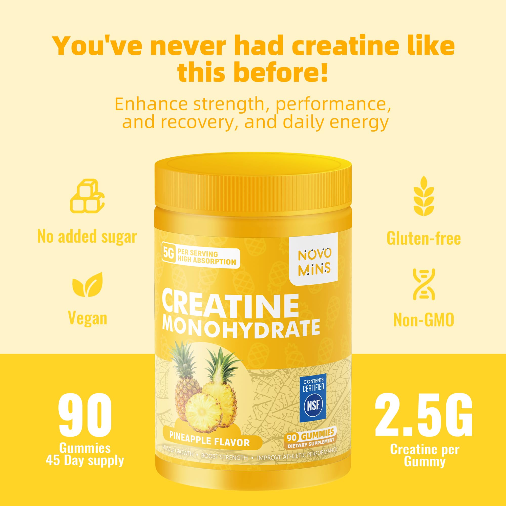 novomins Creatine Monohydrate Gummies for Men & Women, Chewables Creatine Monohydrate for Muscle Strength, Muscle Builder, Energy Boost, Pre-Workout Supplement