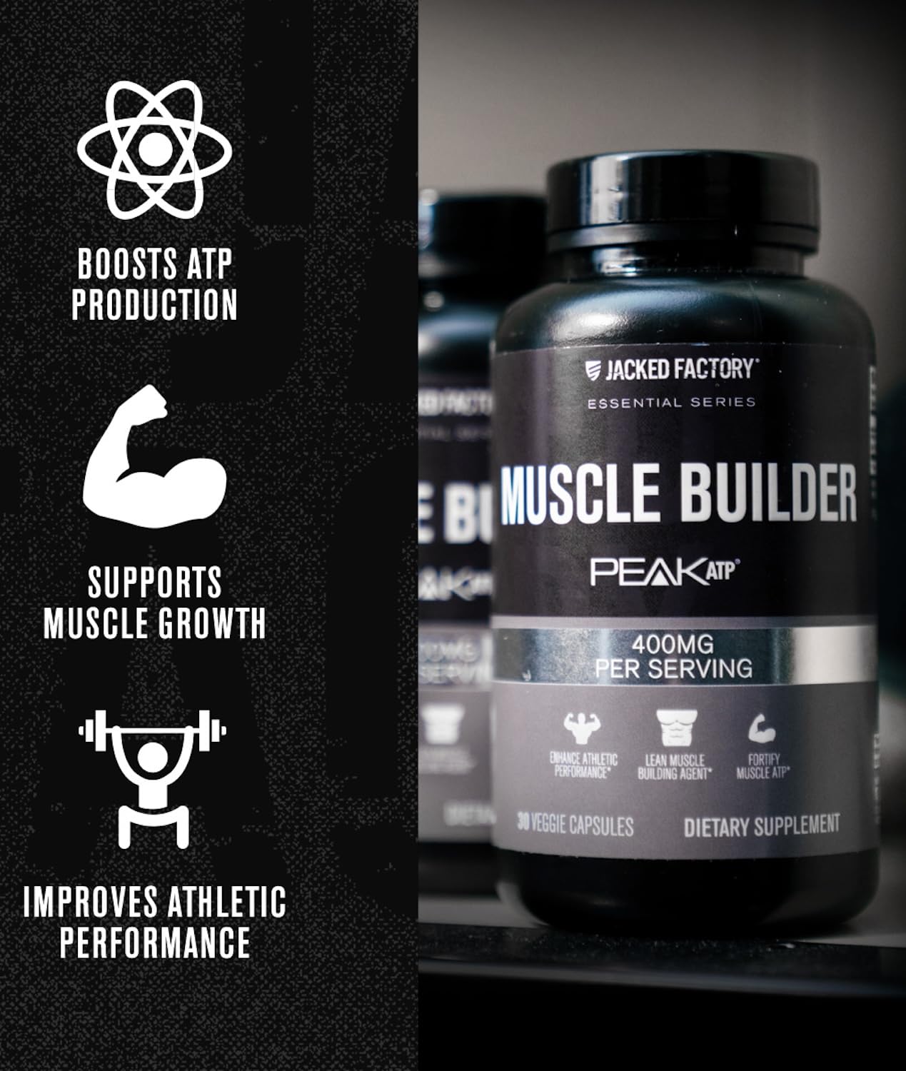 Jacked Factory Essentials Muscle Builder - ATP Muscle Builder for Men with Peak ATP to Support Muscle Gain, Enhance Athletic Performance, & Increase Strength - 30 Capsules Jacked Factory Au supplements