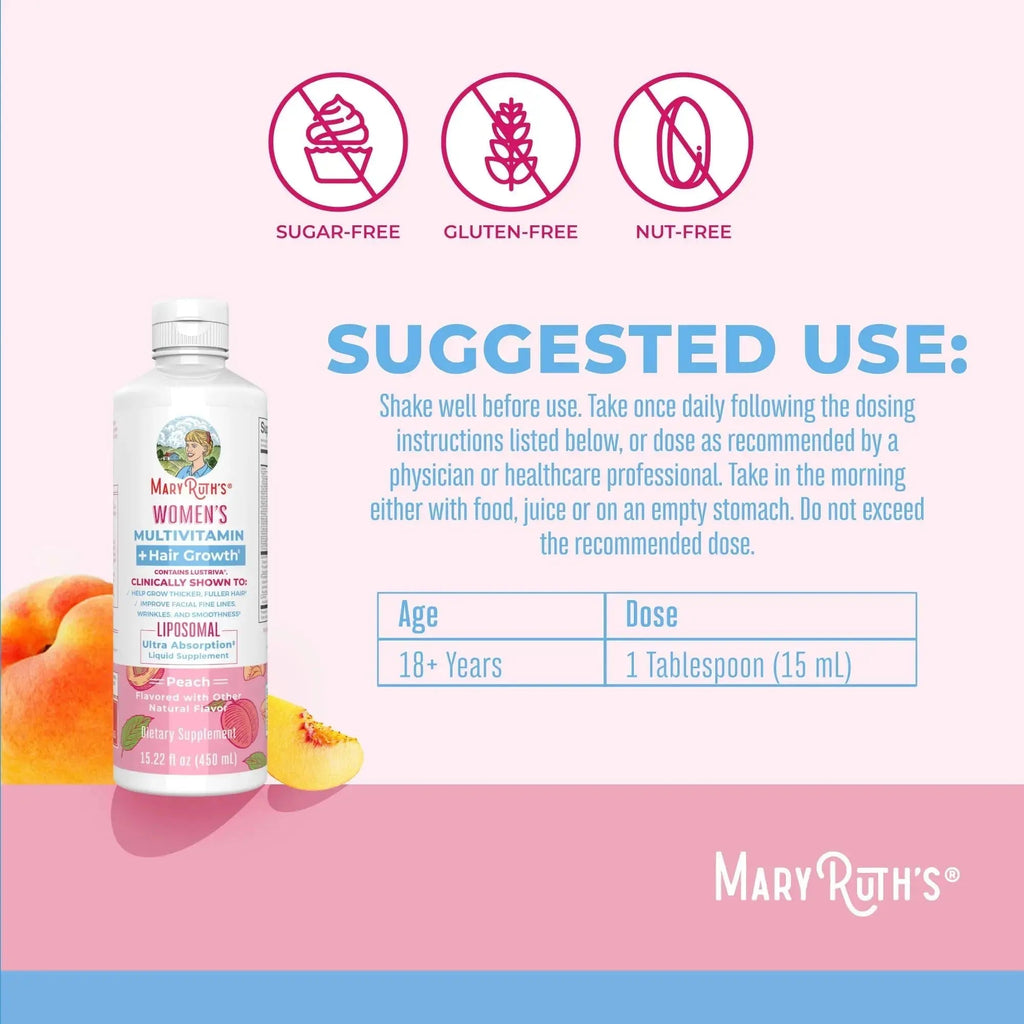 MaryRuth's Women's Multivitamin + Hair Growth Liposomal (Peach) & Iron Liquid (Berry) | Clean Label Project Verified® | MARYRUTH'S Au supplements