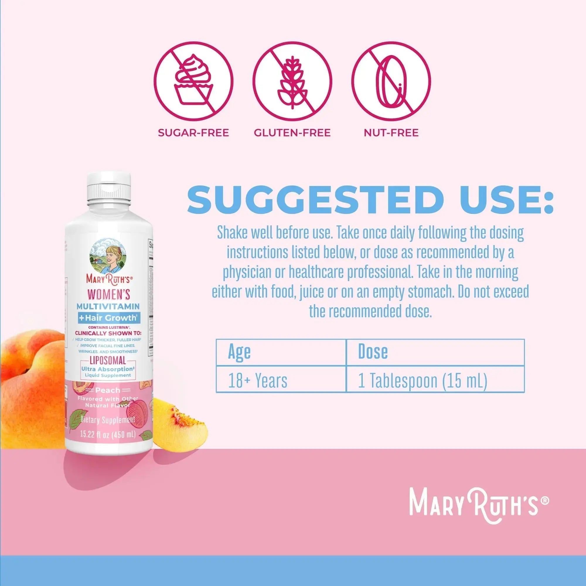 MaryRuth's Women's Multivitamin + Hair Growth Liposomal (Peach) & Iron Liquid (Berry) | Clean Label Project Verified® | MARYRUTH'S Au supplements