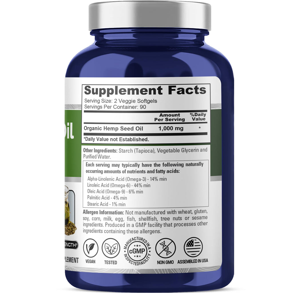 NusaPure Hemp Oil 1,000mg Per Serving, 180 Veggie Softgels, Non-GMO, Vegan NusaPure Au supplements