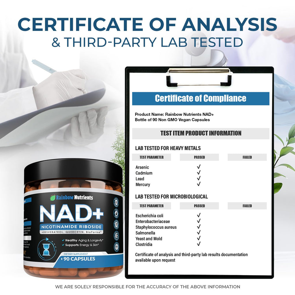 2010 MG NAD+ Supplement- Nicotinamide Riboside, Resveratrol, Quercetin & BioPerine® (High Absorption)- Natural NAD Booster for Anti-Aging, Cellular Energy, Skin- For Women & Men- 90 V Capsules Rainbow Nutrients, LLC Au supplements