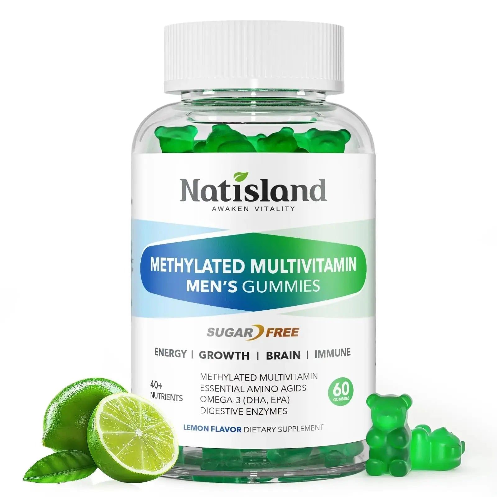 Methylated Multivitamin for Men Gummies, Men`s Multivitamins Gummies with Vitamin B Complex, A, C ,D3, E, K2, Calcium, Magnesium, Omega-3 NATISLAND Au supplements