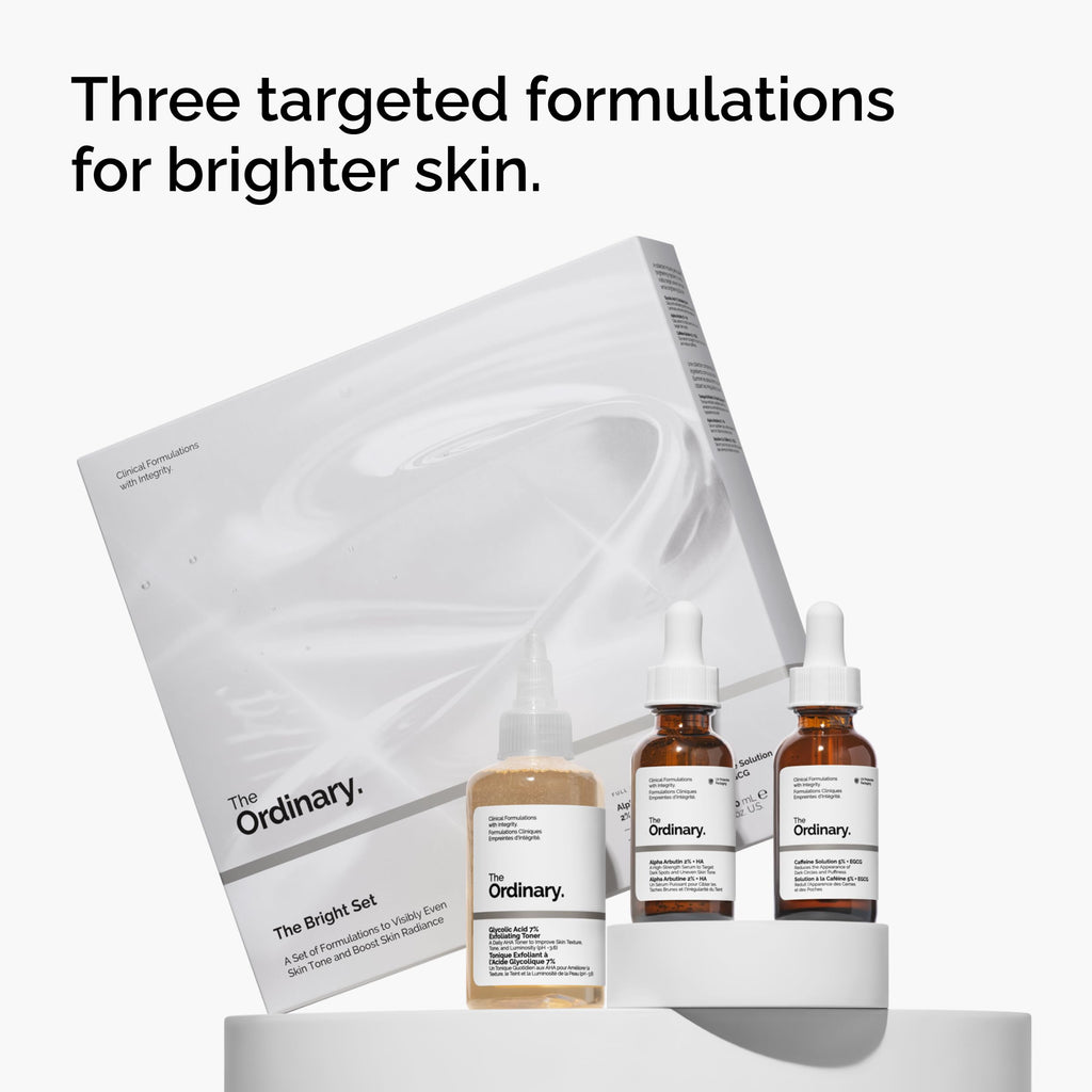 The Ordinary The Bright Set, 3-Step Regimen for Radiant, Even Skin Tone with Glycolic Acid 7% Exfoliating Toner