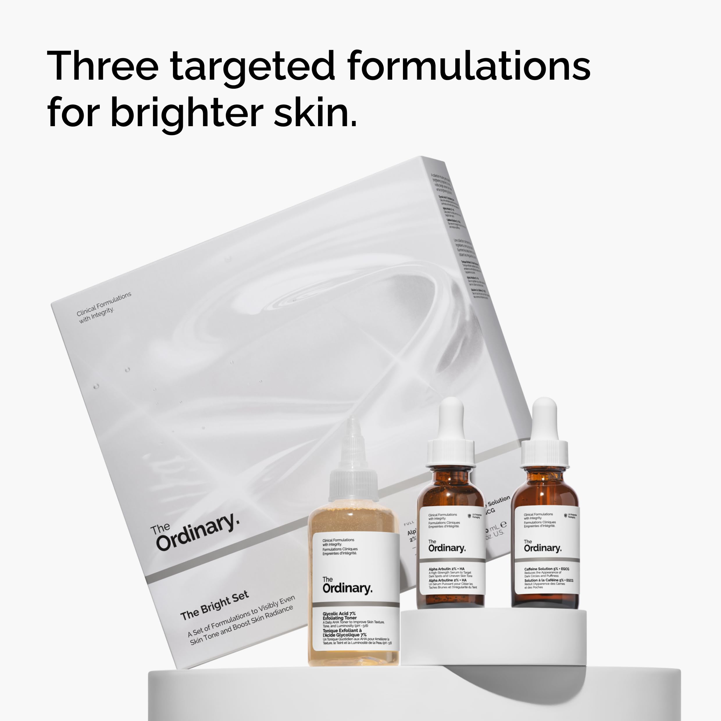 The Ordinary The Bright Set, 3-Step Regimen for Radiant, Even Skin Tone with Glycolic Acid 7% Exfoliating Toner