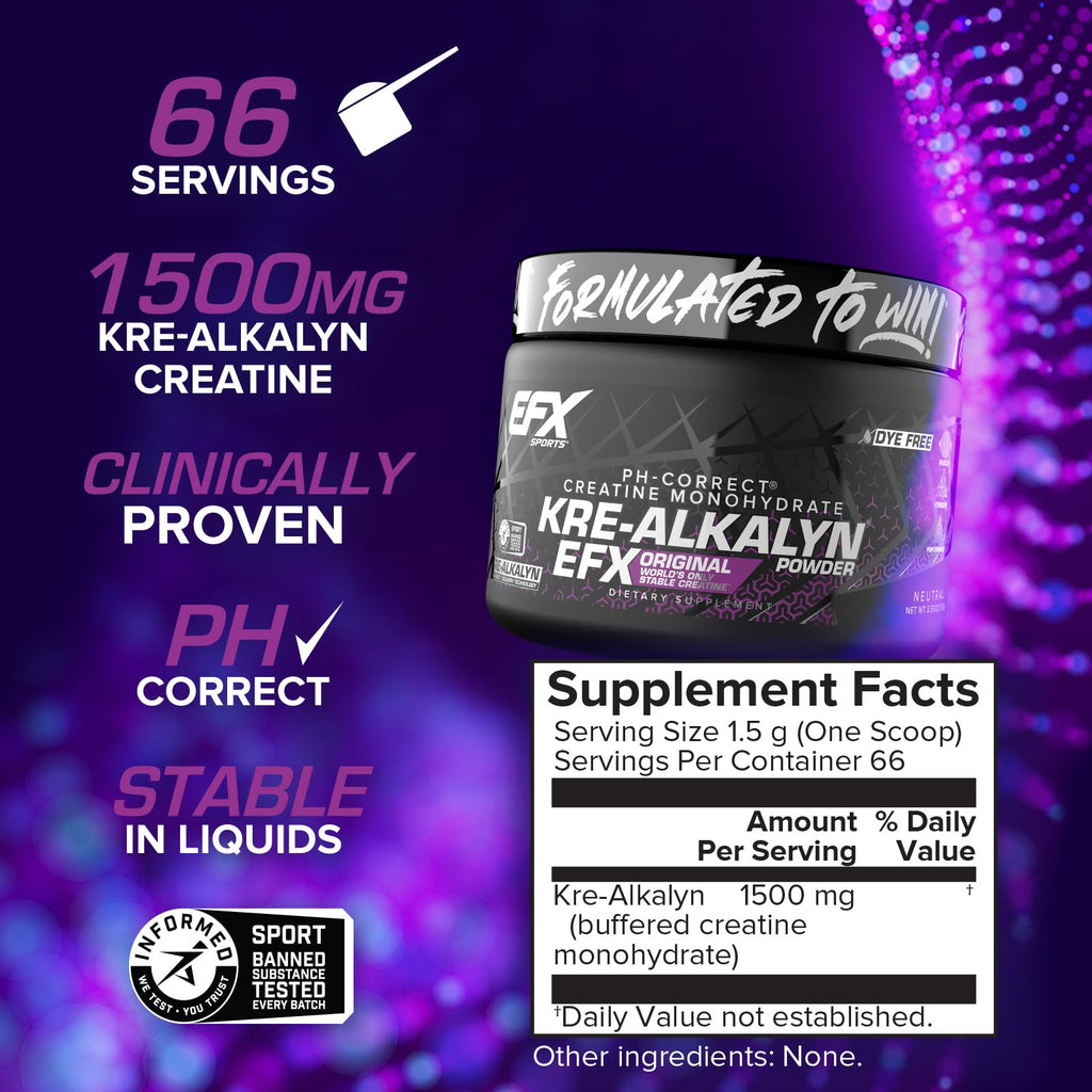 EFX Sports Kre-Alkalyn EFX Powder | pH Correct Creatine Monohydrate Powder Supplement | Strength, Muscle Growth & Performance | 66 Servings (Unflavored) EFX Sports Au supplements