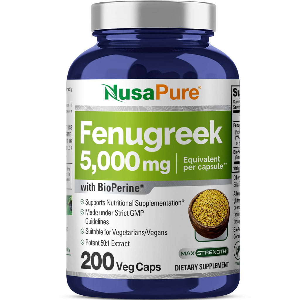 NusaPure Fenugreek Capsules, 50:1 Extract, 100 mg Equivalent to 5,000mg, 200 Veggie Caps, Non-GMO, Vegan NusaPure Au supplements