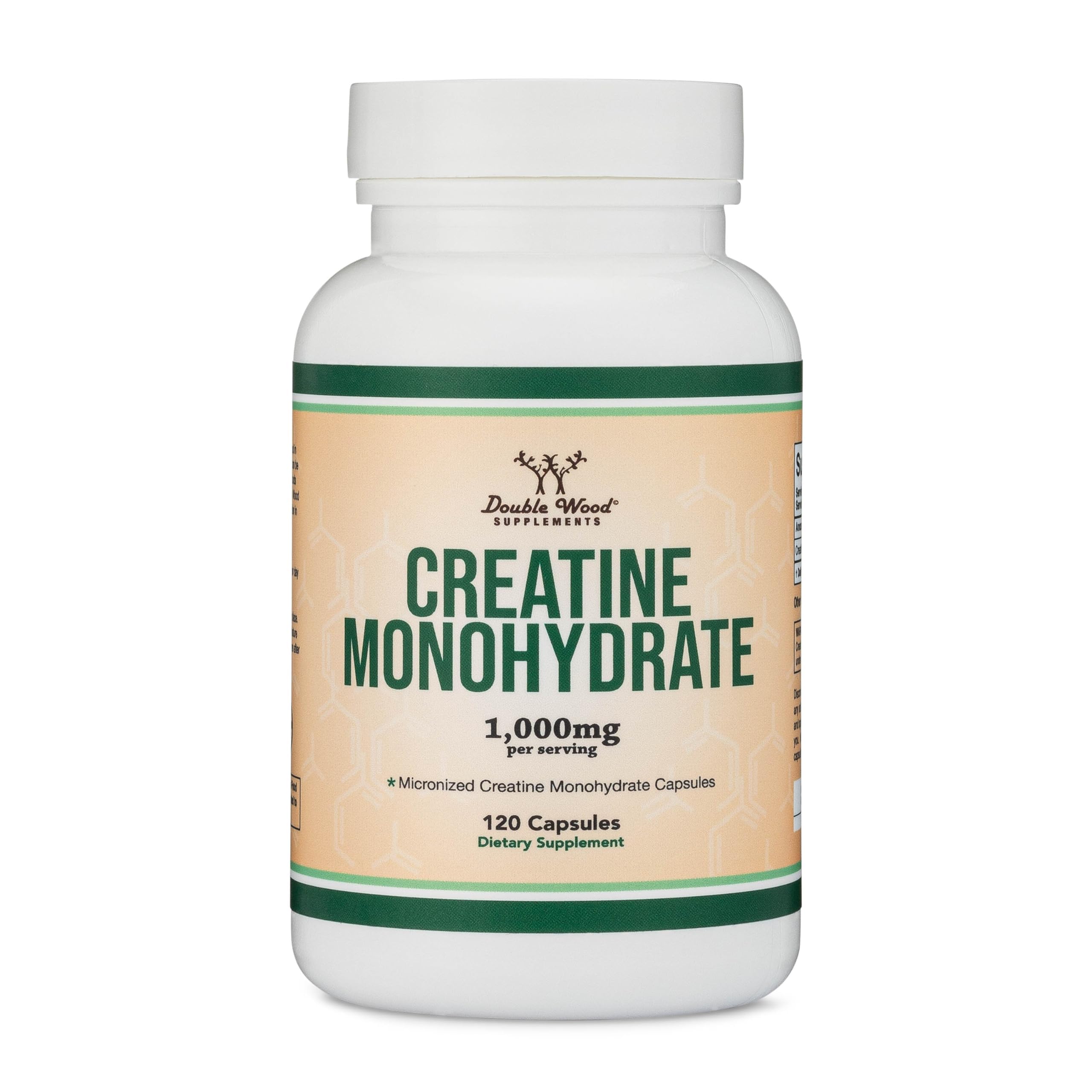 Creatine Monohydrate Capsules - 1g per Serving, 120 Count - No Fillers, Vegan Safe, Non-GMO, Gluten Free by Double Wood Double Wood Supplements Au supplements