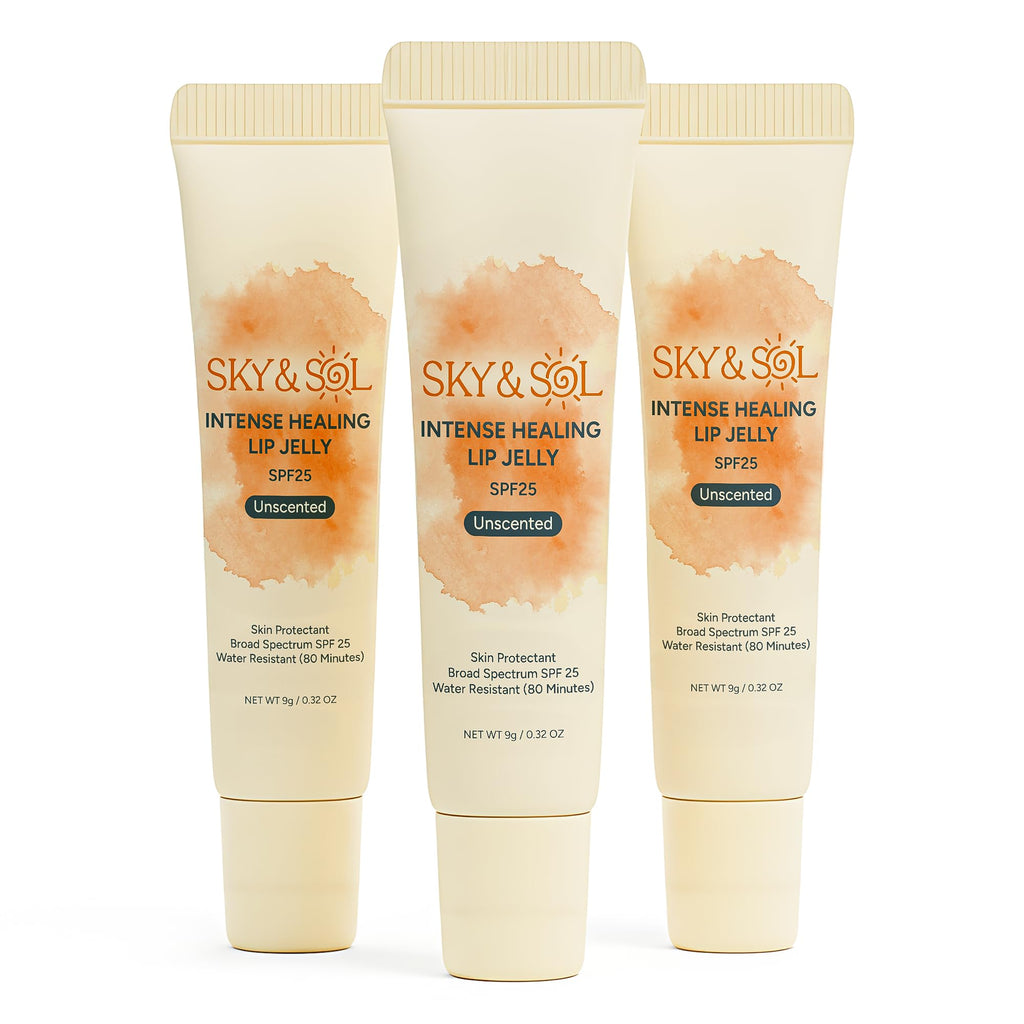 Sky & Sol Lip Balm SPF 25 – 3 Pack Natural Hydrating Lip Jelly with Broad-Spectrum Sun Protection and Primer