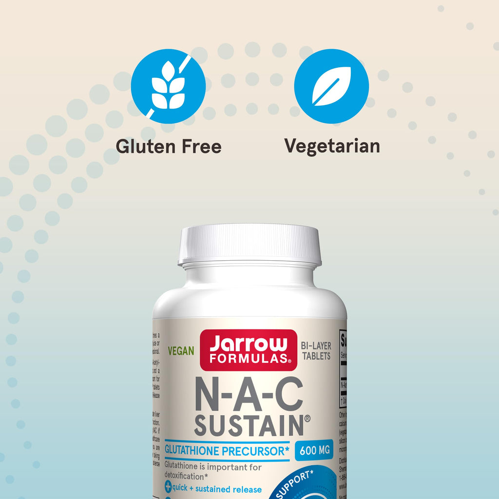 Jarrow Formulas N-A-C Sustain 600 mg, Dietary Supplement, NAC 600 mg, an Antioxidant Amino Acid Support