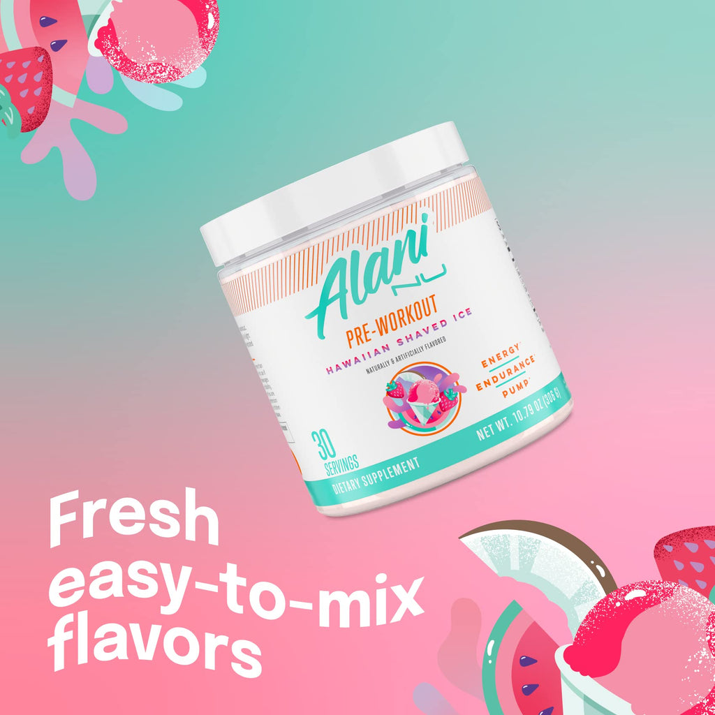 Alani Nu Pre Workout Powder Hawaiian Shaved ICE, Amino Energy Boost, Endurance Supplement, Sugar Free, 200mg Caffeine