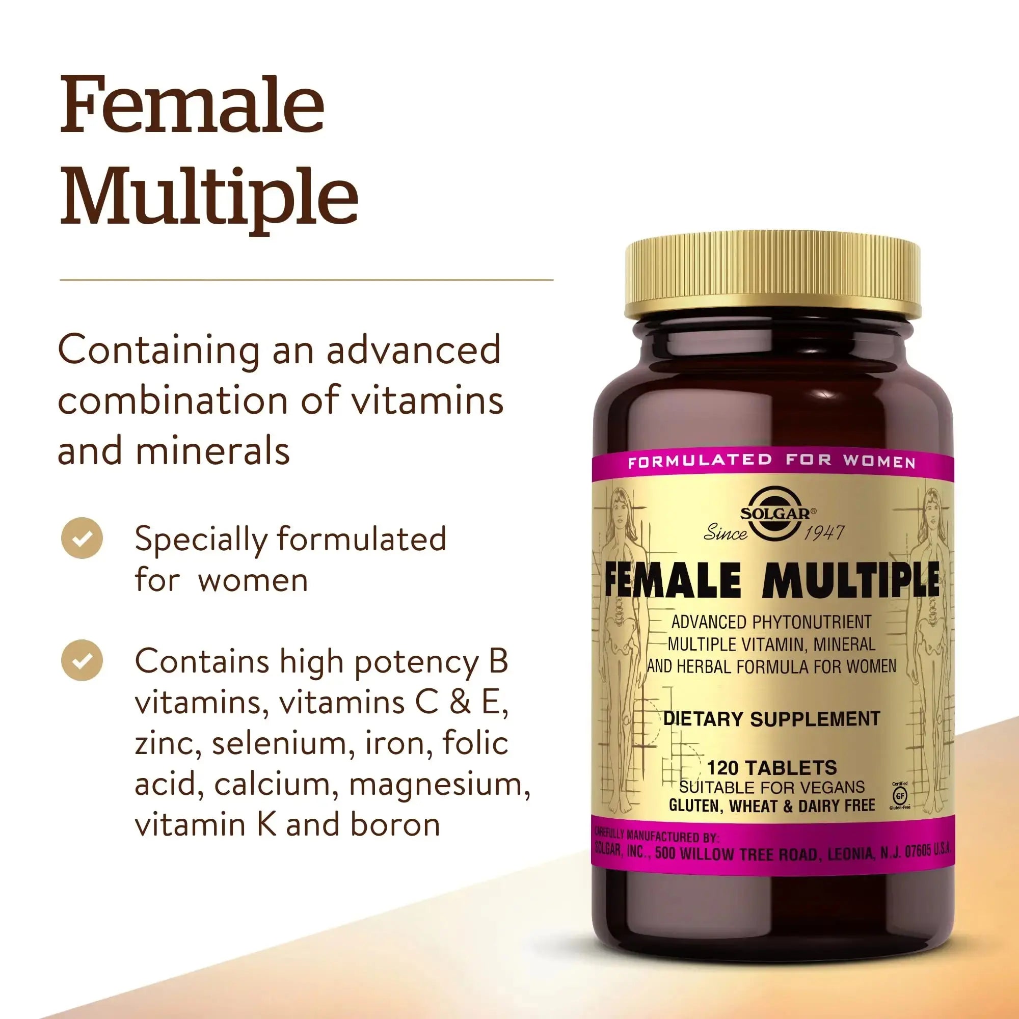 Solgar Female Multiple, 120 Tablets - Multivitamin, Mineral & Herbal Formula for Women - Advanced Phytonutrient Solgar Au supplements
