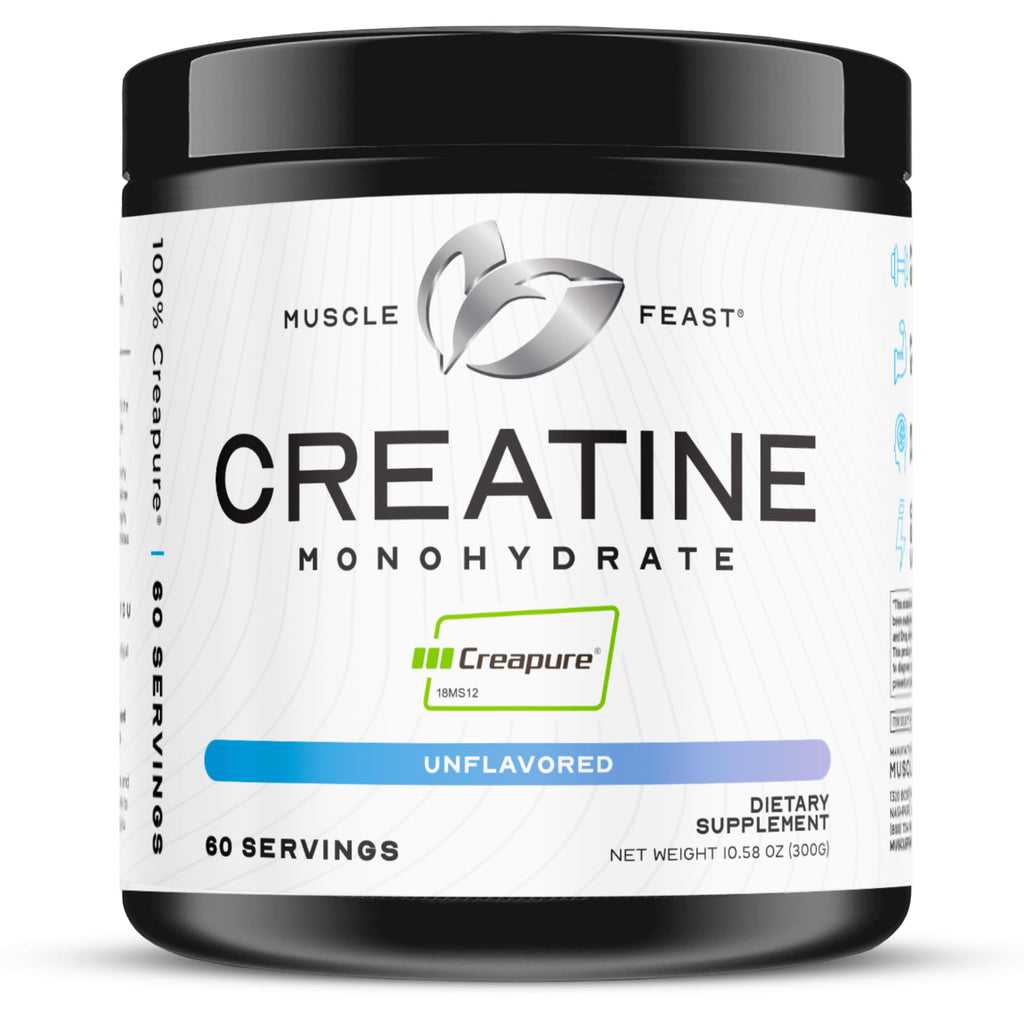Muscle Feast Creapure Creatine Monohydrate Powder, Vegan Keto Friendly Gluten-Free, Mass Gainer, Muscle Recovery Supplement and Trusted Creatine for Muscle Growth