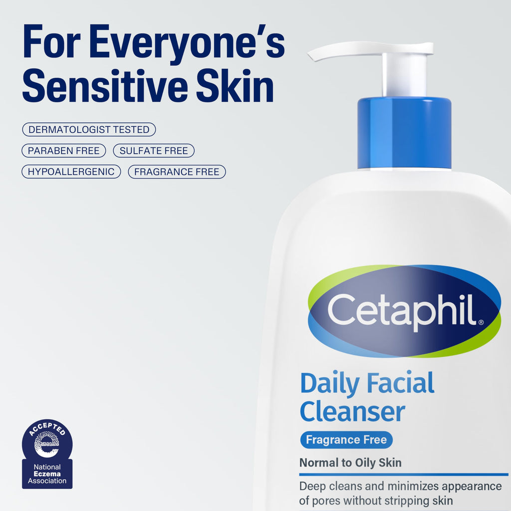 Cetaphil Face Wash, Daily Facial Cleanser for Sensitive, Combination to Oily Skin, 16 Oz, Fragrance Free