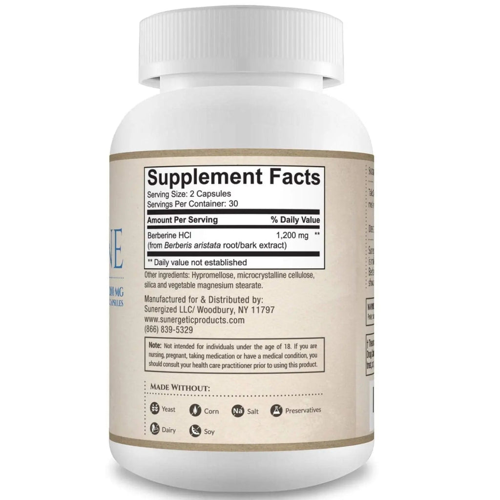 Premium Berberine Supplement - 1200mg of Berberine Per Serving - Berberine HCL Sunergetic Au supplements
