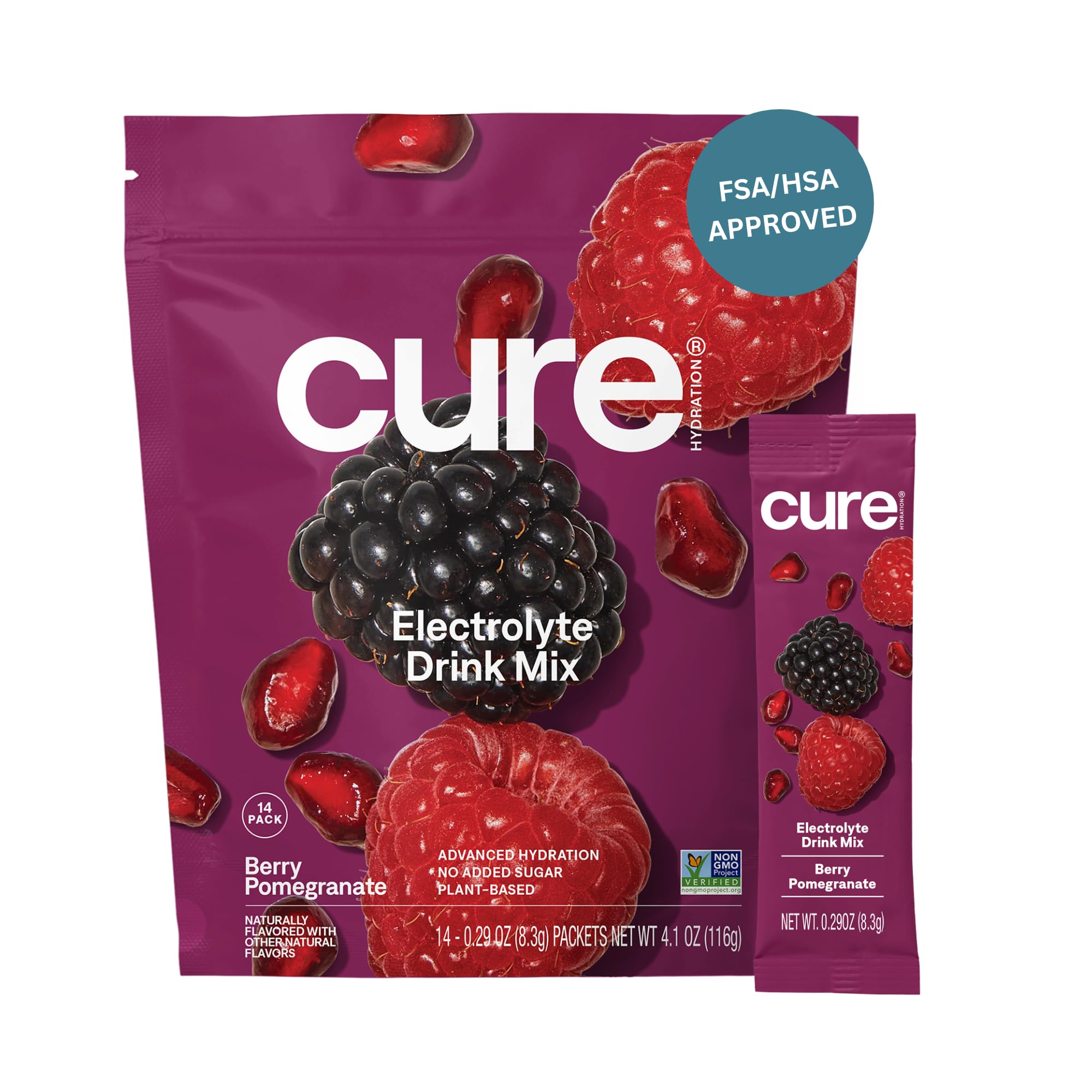 Cure Hydration | Plant-Based Electrolyte Drink Mix | No Added Sugar | FSA-HSA | Dehydration Relief Powder Made with Coconut Water | Non-GMO | Vegan