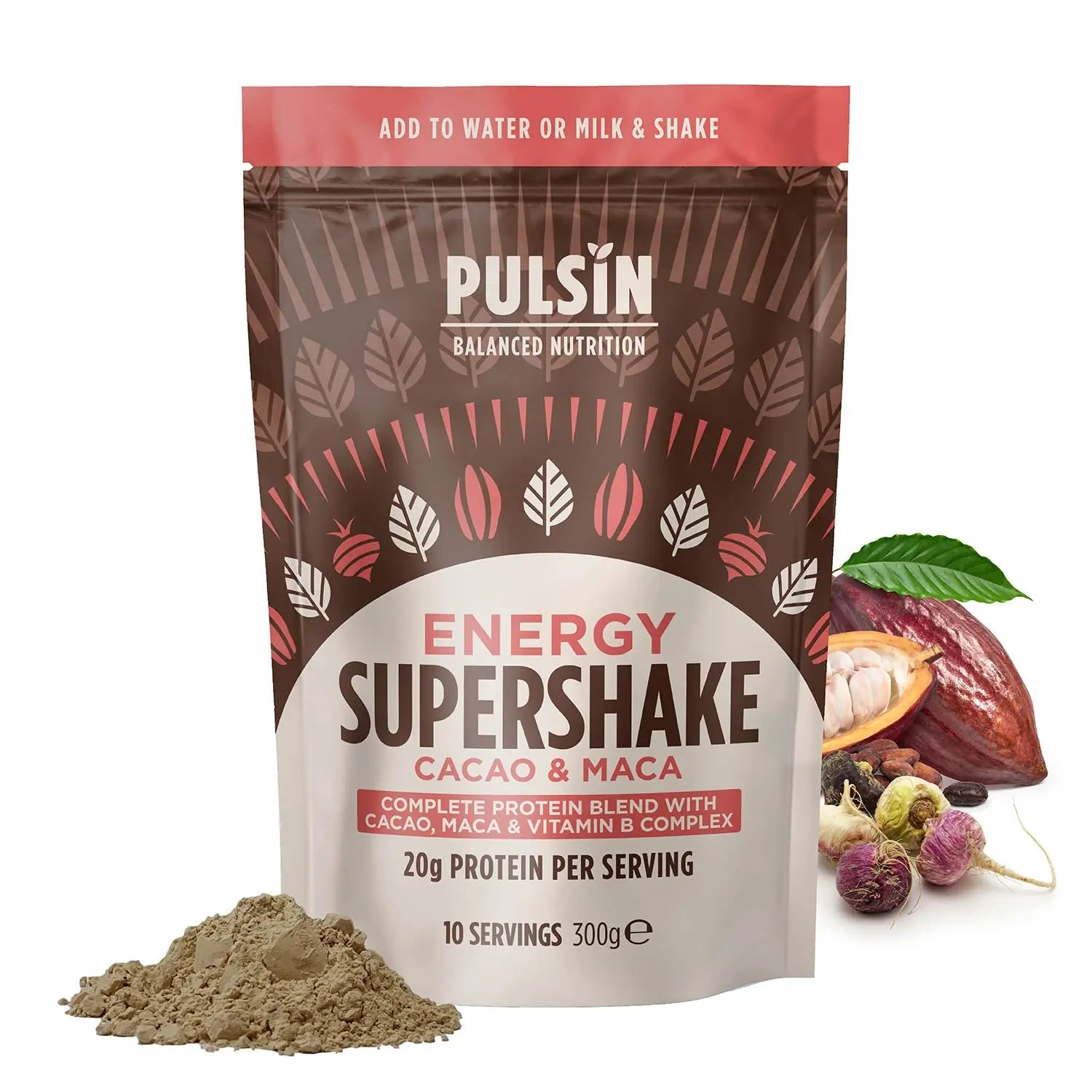 Pulsin - Cacao & Maca Vegan Supershake - 300g - Plant Based Vegan Energy Support Protein Powder Pulsin Au supplements