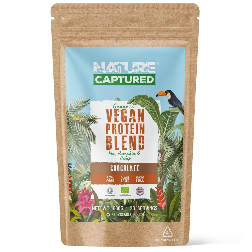 Organic & Raw Vegan Protein Blend (600g) - Chocolate Flavour - Pea, Pumpkin & Hemp Nature Captured Au supplements