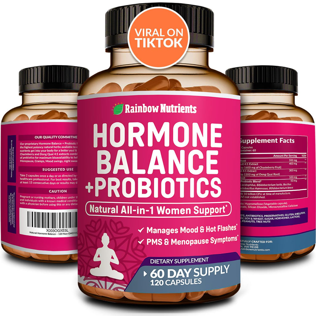 Hormone Balance + Probiotics for Women- Natural Menopause Relief, Weight Management, Bloating, Hot Flashes, PMS | Organic Maca, Chasteberry, Dong Quai & Black Cohosh | Non GMO |120 V Capsules Rainbow Nutrients, LLC Au supplements