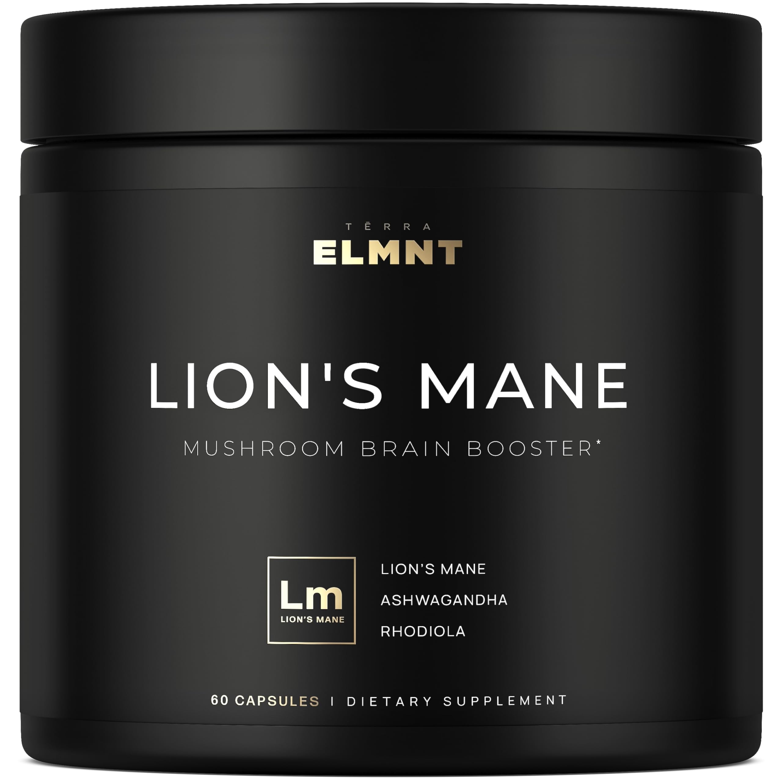 20,000mg 16x Strength Lions Mane Supplement Capsules Super Nootropic w. Ashwagandha & Rhodiola - Highest Potency Lion's Mane Mushroom Extract 50% Polysaccharides Brain Supplements for Memory and Focus TERRA ELMNT Au supplements