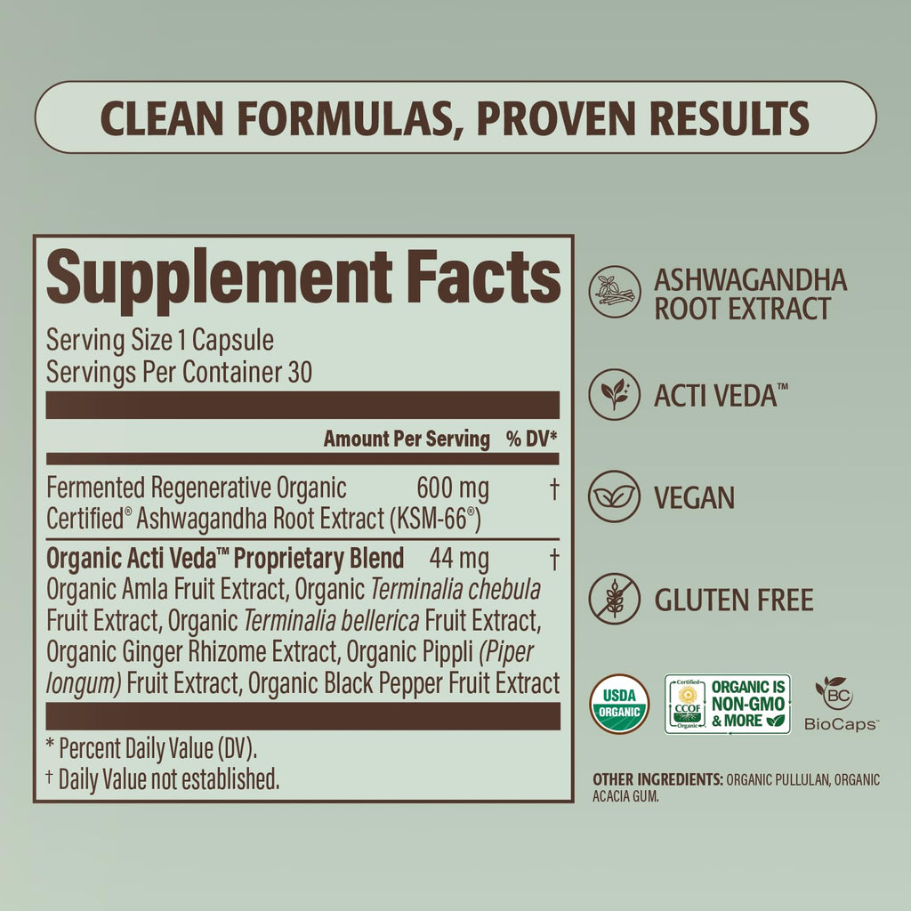 ELEVATE ORGANIC Regenerative Fermented KSM-66 Ashwagandha Vegan Capsules with Acti Veda™ (600mg, 30 Servings), Up to 150% More Effective Than KSM-66 Alone ELEVATE ORGANIC Au supplements