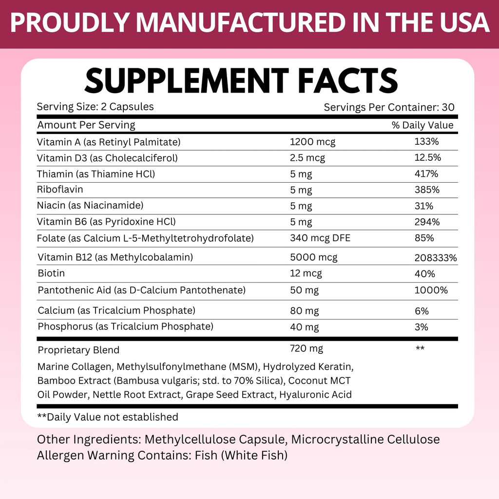 B12 with Hyaluronic Acid, Collagen and Folate – 25000 mcg B12 Complex | Maximize Absorption & Energy | Gluten Free USA Made, B1, B2, B3, B6, B7, B12 vitamins 5000 mcg