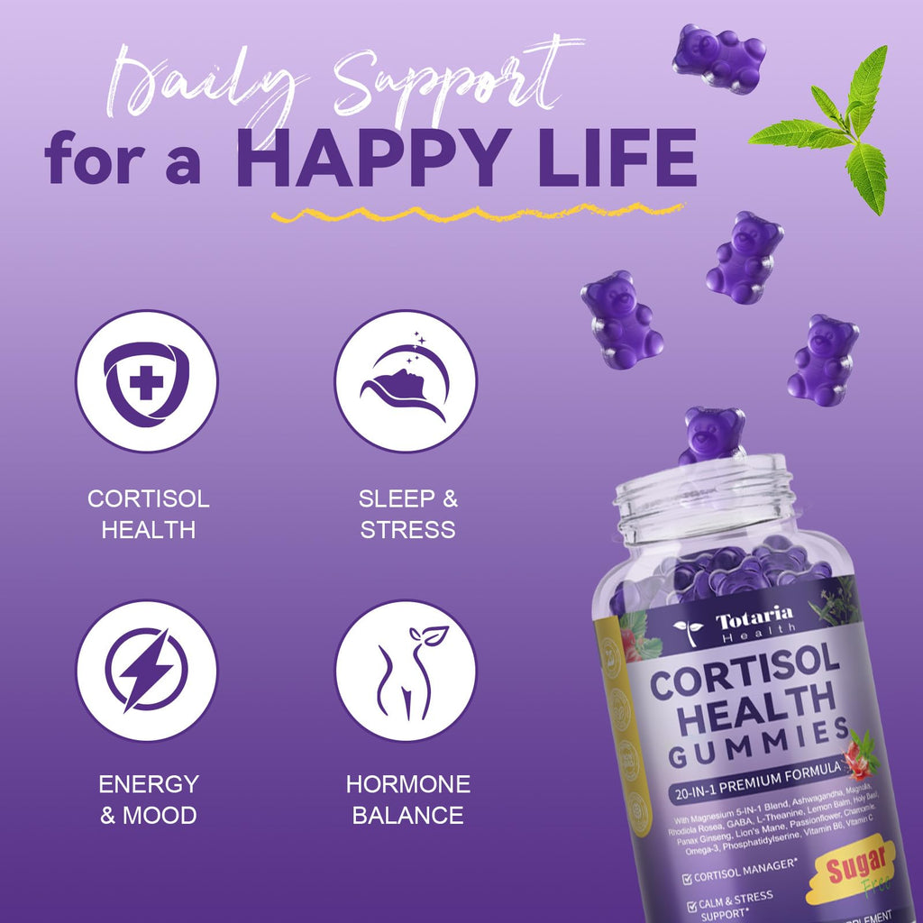 Cortisol Supplements for Women & Men 20-in-1 Cortisol Gummies with Ashwagandha Rhodiola Rosea Magnesium Phosphatidylserine Calm Focus Mood Support Healthy Cortisol Levels 30 Day Supply Totaria Au supplements