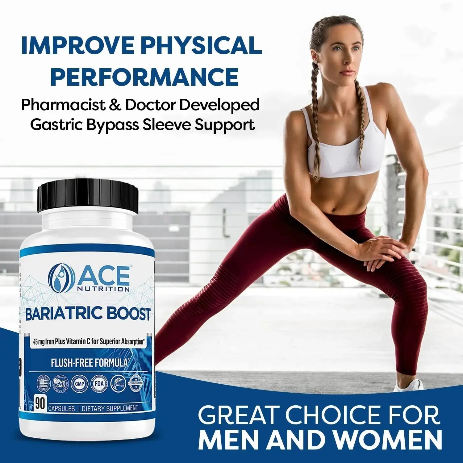 Bariatric Boost One-A-Day Multivitamin 90 Day Supply with 45mg Iron Post Gastric Bypass Sleeve Surgery | Non-GMO, Gluten Free, Bariatric Multivitamin Made in USA | ACE NUTRITION Au supplements