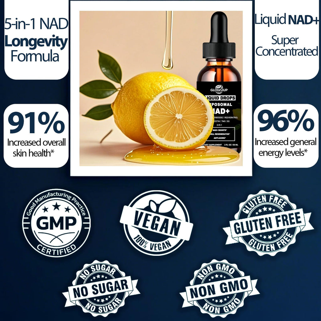 NAD Supplements for Women & Men, Liposomal NAD Nicotinamide Riboside Resveratrol 900mg w. B3 Vitamin Quercetin TMG, Liquid Resveratrol NAD Plus Supplement for Anti-Aging Energy Focus Longevity GLOVVUUP Au supplements