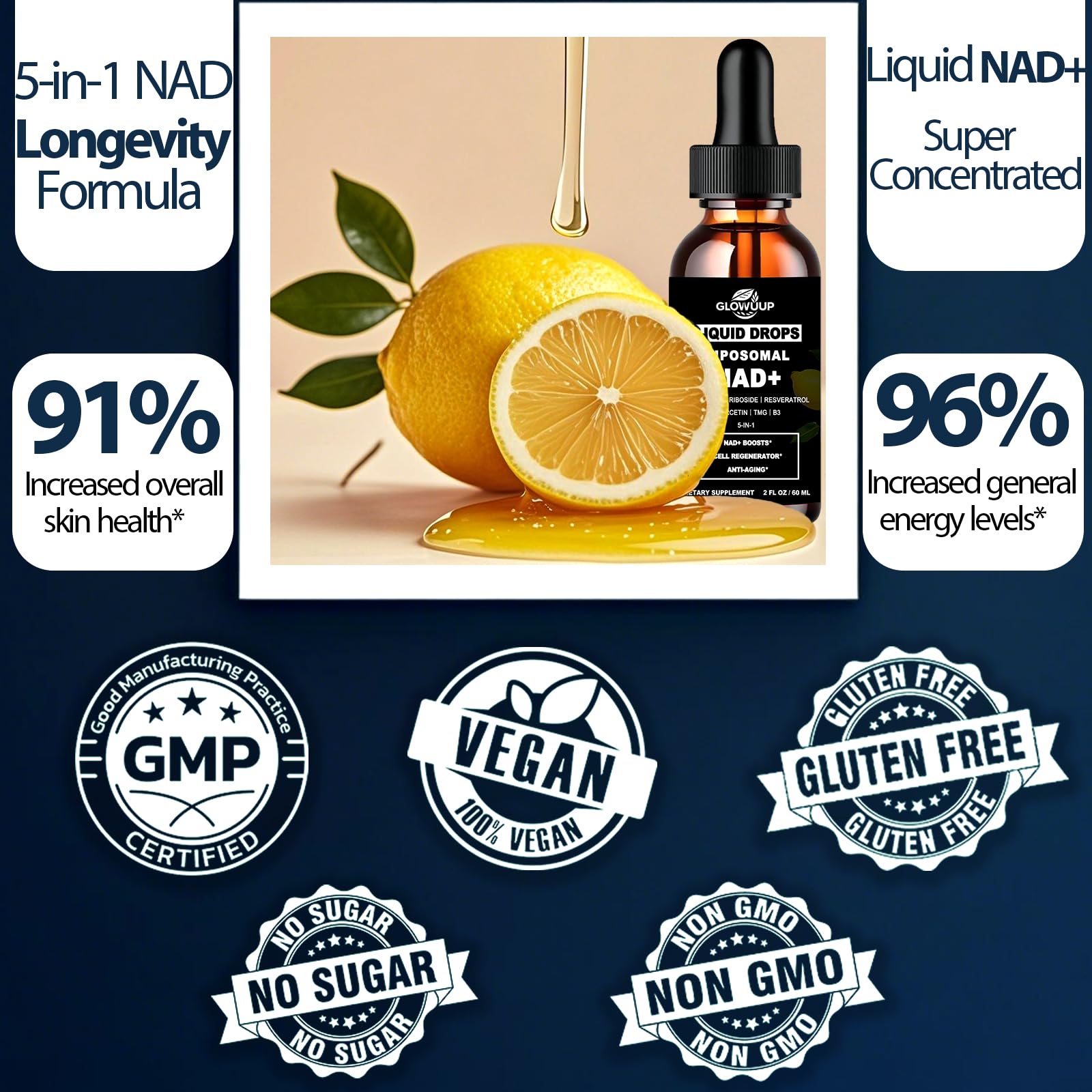NAD Supplements for Women & Men, Liposomal NAD Nicotinamide Riboside Resveratrol 900mg w. B3 Vitamin Quercetin TMG, Liquid Resveratrol NAD Plus Supplement for Anti-Aging Energy Focus Longevity GLOVVUUP Au supplements