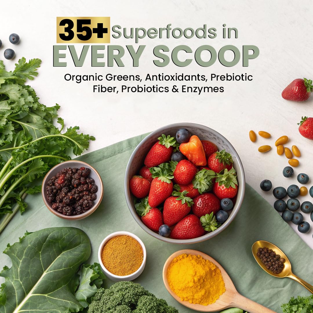 Superfood Reds & Greens Powder - 11.64 oz, Prebiotics & Probiotics for Digestive Health, Super Greens Powder with Ashwagandha for Gut Health, Immunity, Antioxidants,