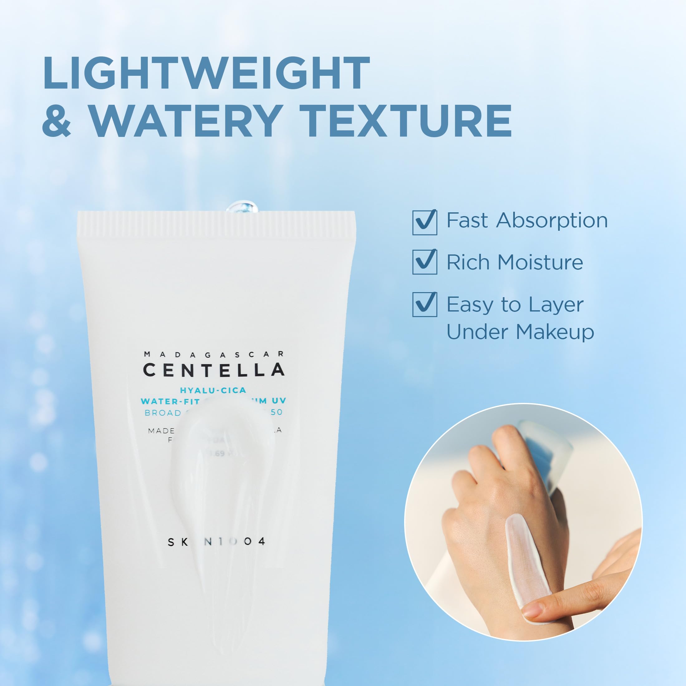 SKIN1004 Centella Hyalu-Cica Water-Fit Sun Serum UV, Korean Sunscreen SPF 50, Centella Sunscreen, Travel Essentials
