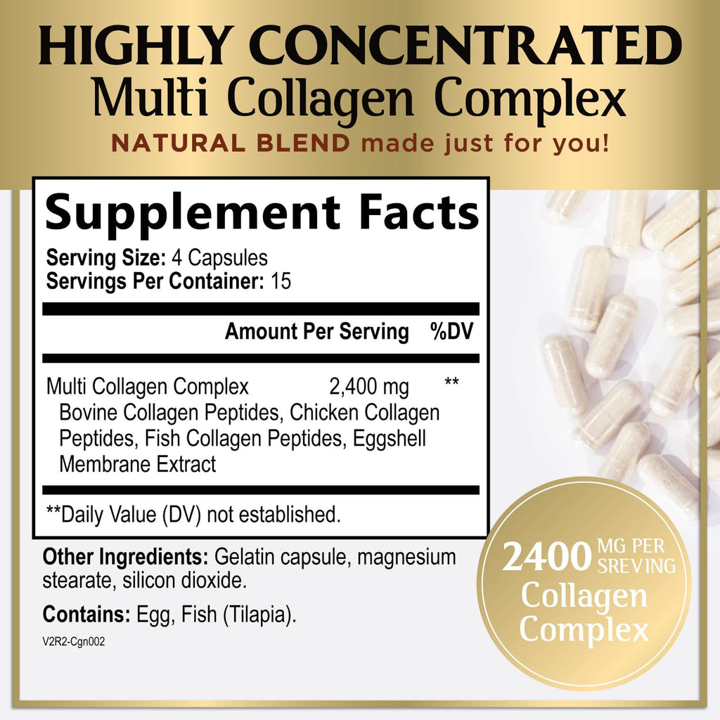 Multi Collagen Peptides for Women & Men - 2400mg per Serving - Best Hydrolyzed Collagen Complex with Type I, II, III, V, X - Hair, Skin, Nails & Joint Support