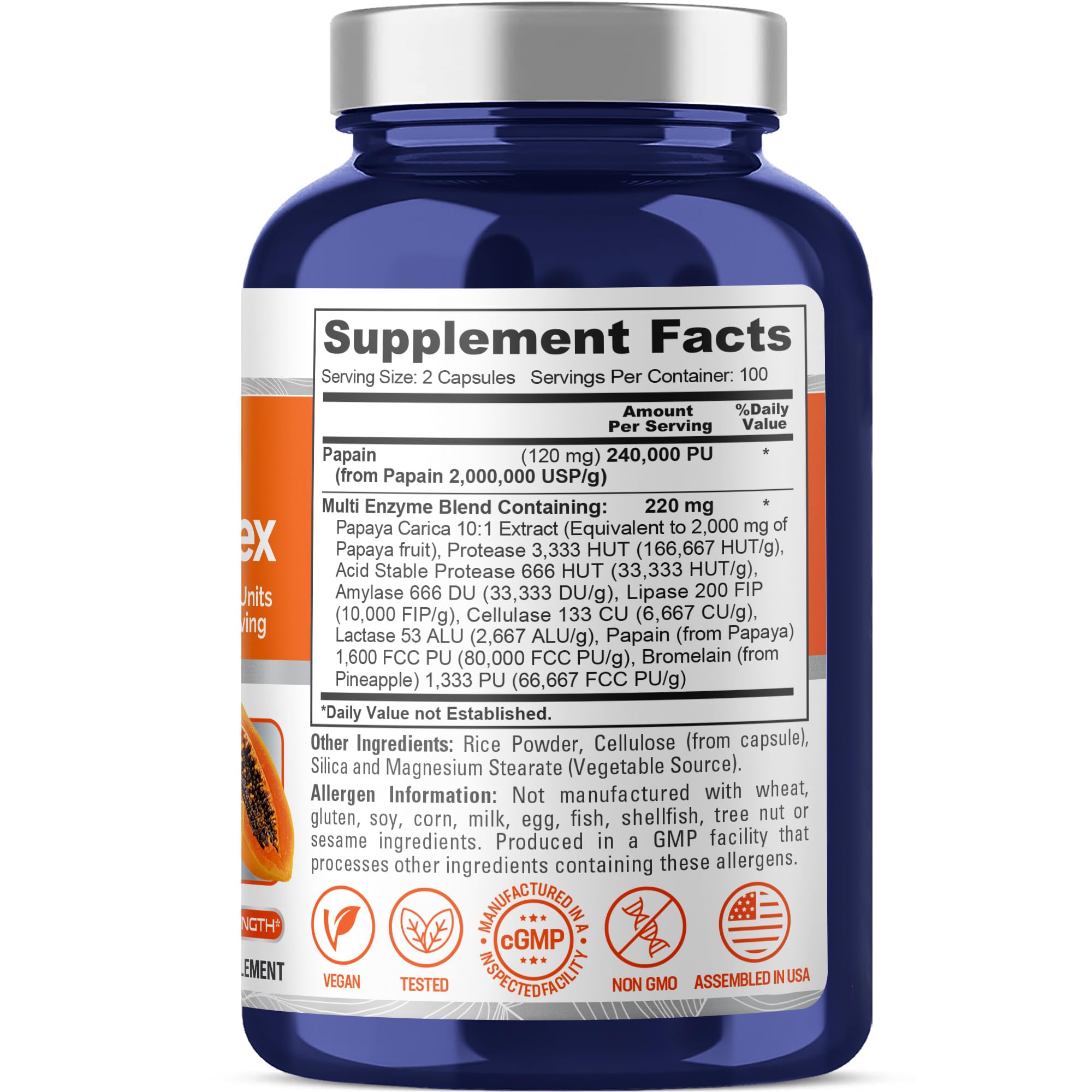NusaPure Papaya Papain Enzyme Complex 240,000 PU - 200 Veggie Caps - Suitable for Vegetarian, Vegan Non-GMO NusaPure Au supplements