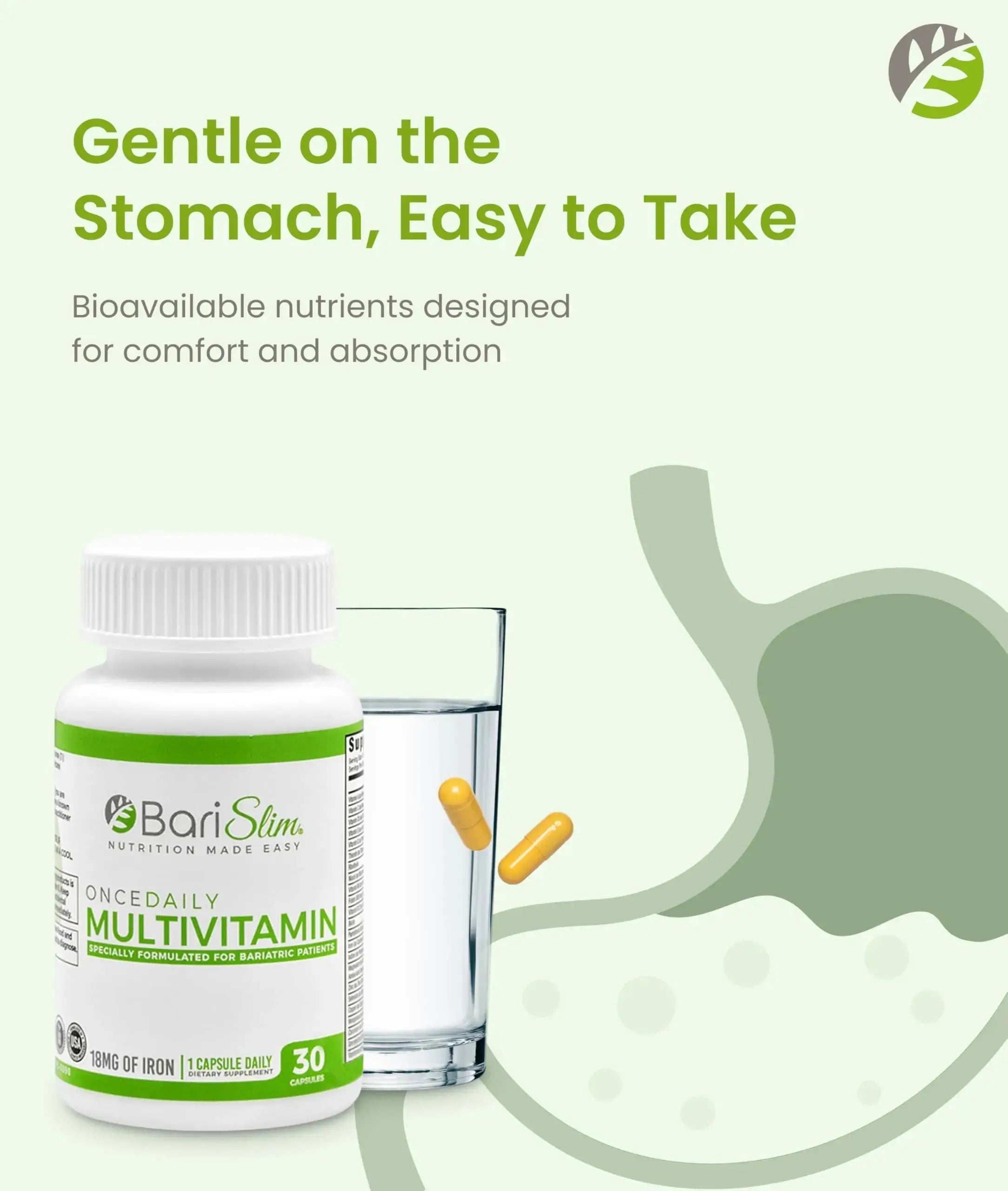 BariSlim Once Daily Bariatric Multivitamin Capsule - 18mg of Iron - Bariatric Vitamin & Supplement for Post Surgery Including Gastric Bypass BariSlim Au supplements