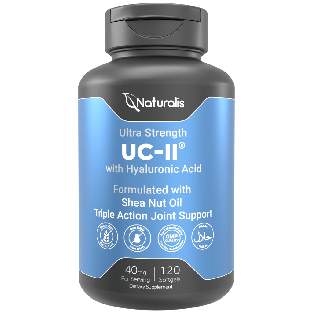 Naturalis UC-II 40 mg with Hyaluronic Acid and Shea Nut Oil | Enhanced Undenatured Type II Collagen for Better Joint Health, Mobility & Flexibility
