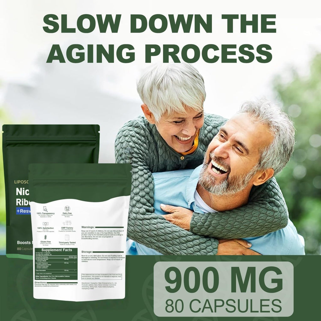 Boqiao NAD+ Supplement - Nicotinamide Riboside & Resveratrol 900mg – Fast-Absorbing Cellular Renewal Capsules for Energy, Anti-Aging & Brain Health – 80 Capsules Boqiao Au supplements