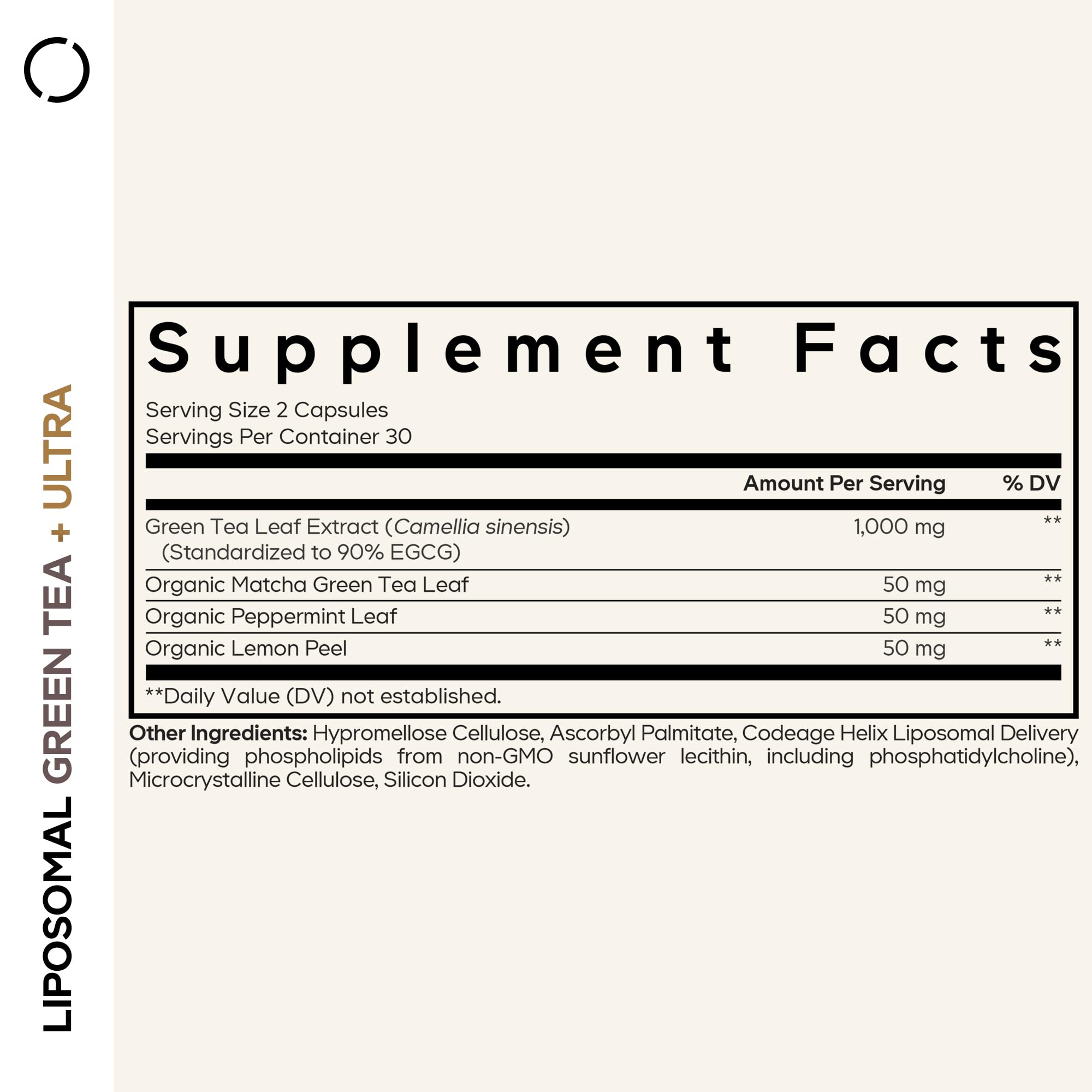 Codeage Liposomal Green Tea+ Ultra Potency - EGCG 90% Green Tea Extract, Organic Matcha Green Powder, Peppermint, Lemon Peel - Vegan, Non-GMO, Gluten-Free - Liposomal Delivery - 60 Capsules Codeage Au supplements