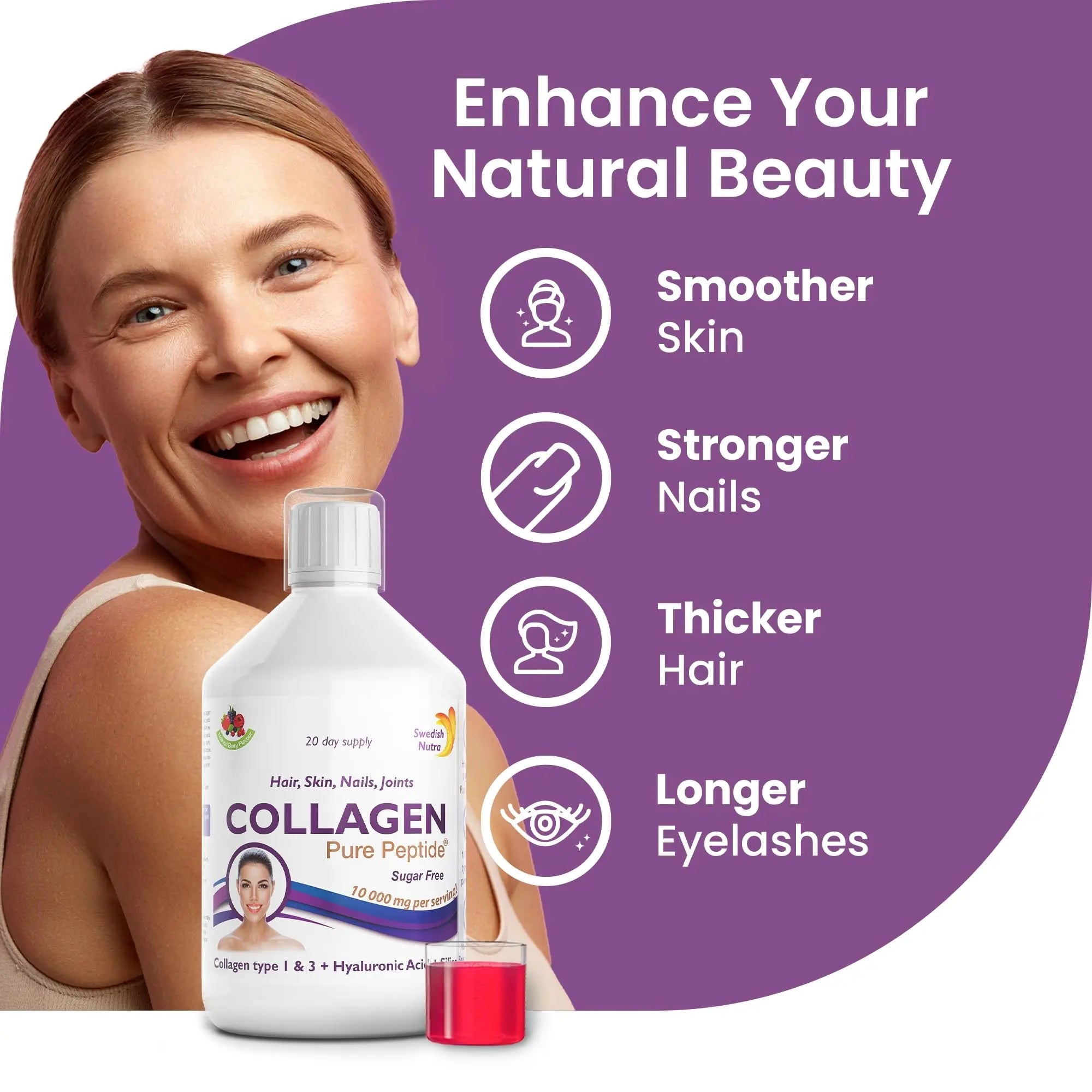 Swedish Nutra Liquid Bovine Collagen - Pack of 500ml, 20 Day Supply | Sugar Free Berry Flavour Swedish Nutra Au supplements