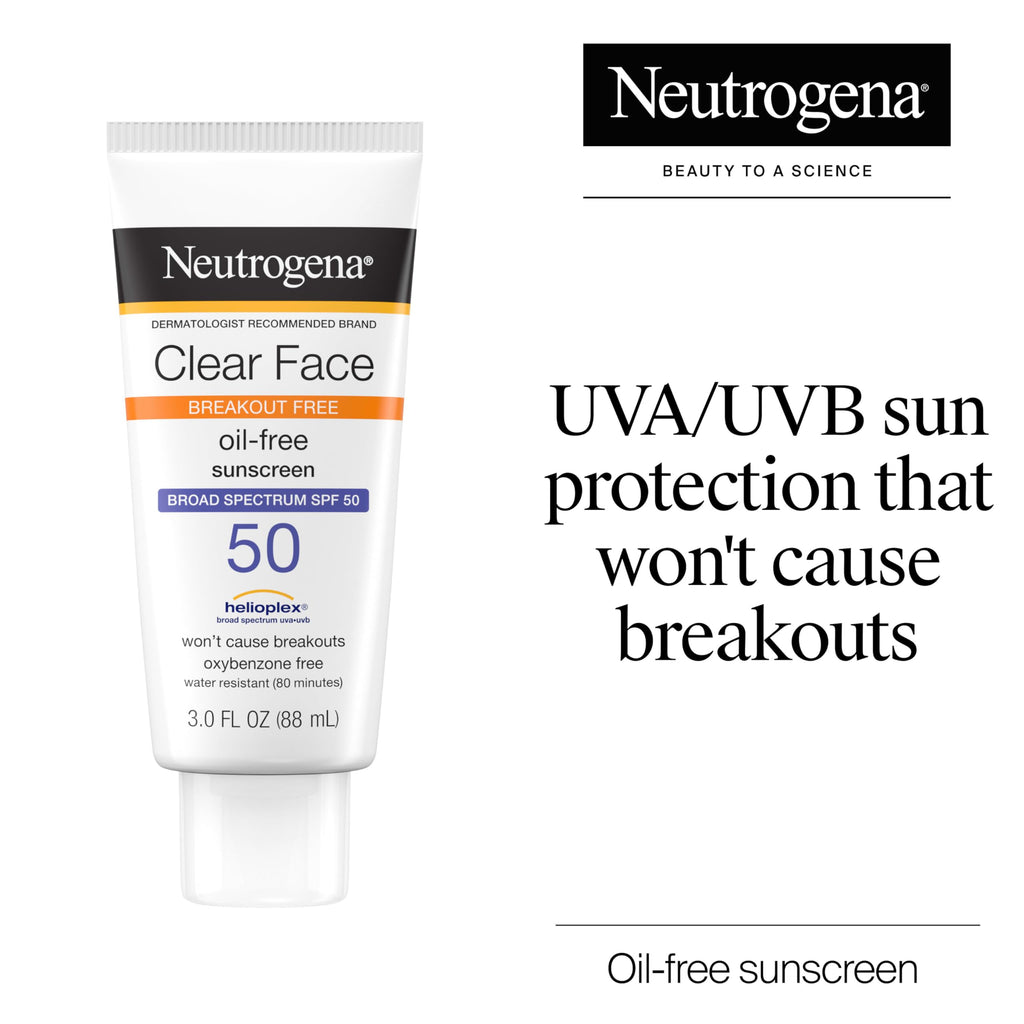 Neutrogena Clear Face Sunscreen Lotion for Acne-Prone Skin, Broad Spectrum SPF 50, Sunscreen for Face & Oily Skin