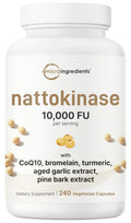 Micro Ingredients Nattokinase 10,000 FU Per Serving (Natural Natto Extract), 240 Vegetarian Capsules | with CoQ10, Turmeric, Aged Garlic & Pine Bark Extract