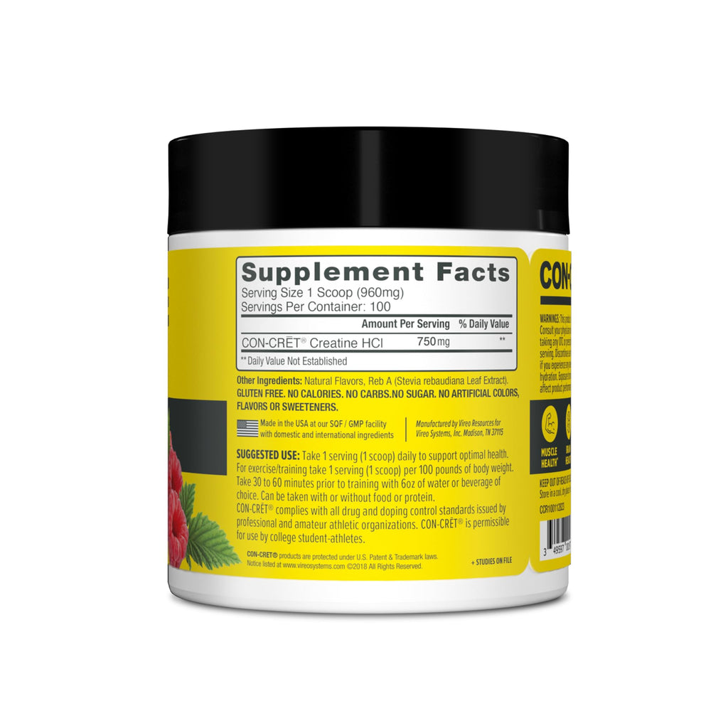CON-CRET Creatine HCl Powder | Muscle, Cognitive, Cellular Energy Support | No Bloating or Cramps | USA Made & NSF Certified