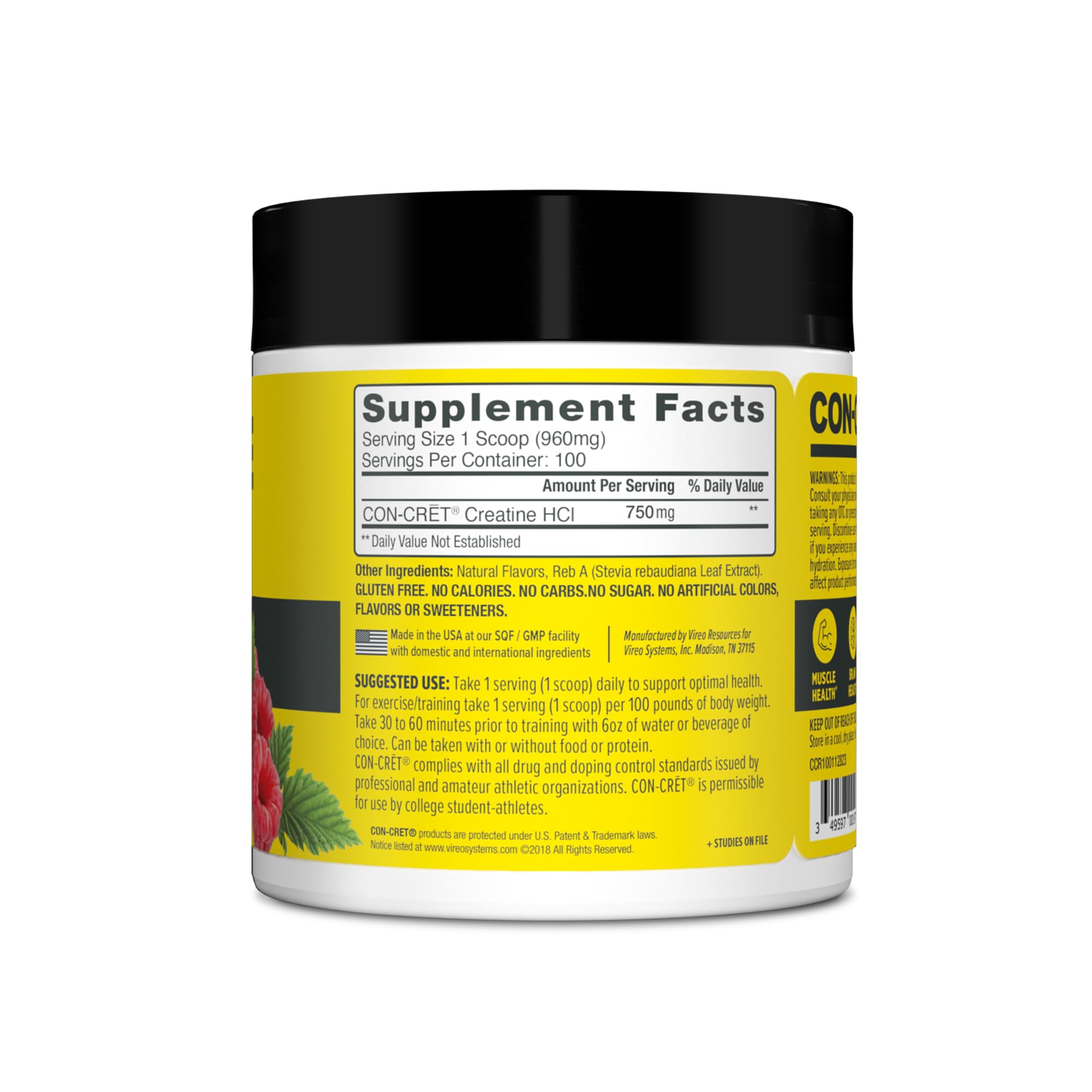 CON-CRET Creatine HCl Powder | Muscle, Cognitive, Cellular Energy Support | No Bloating or Cramps | USA Made & NSF Certified