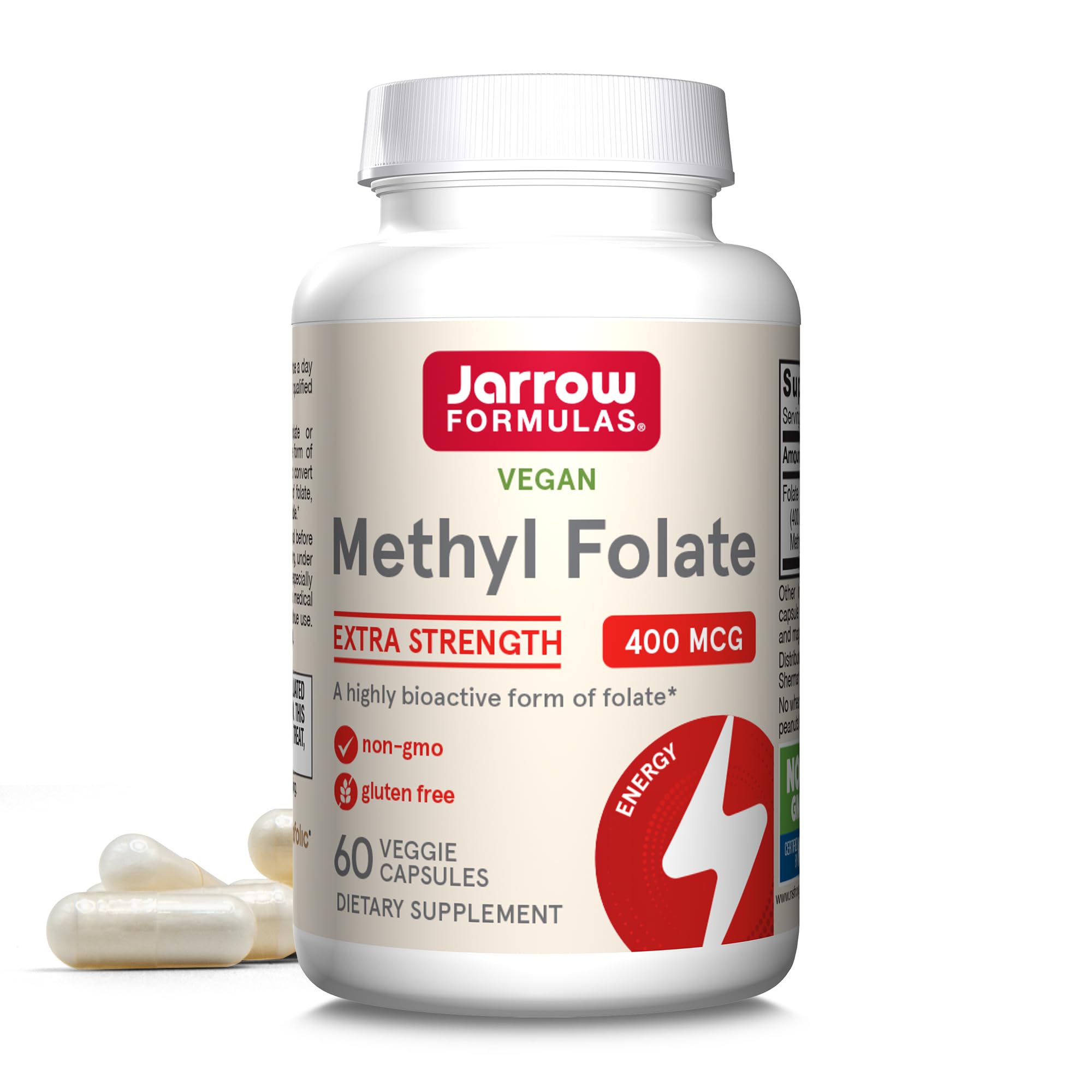 Jarrow Formulas Extra Strength Methyl Folate 400 mcg, Dietary Supplement for Cardiovascular and Neurologic Health Support